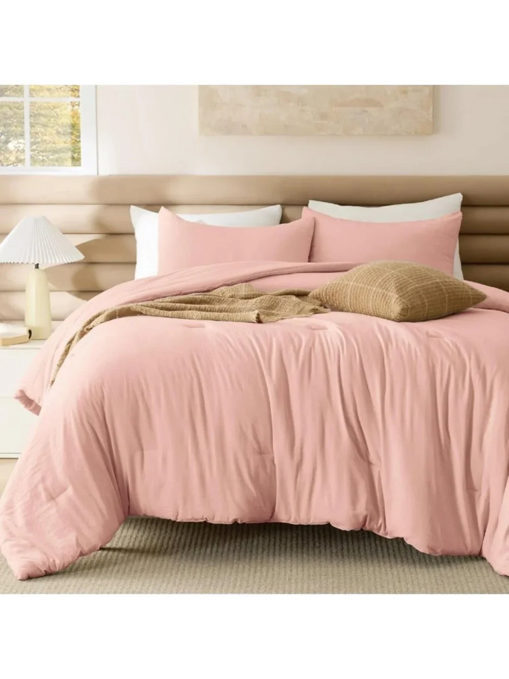 Cozy Blush Pink Queen Comforter Set - Soft Lightweight Bedding, 3 Pieces for All